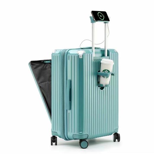 多功能时尚行李箱登机箱前开盖扩展层拉杆箱内置USB充电电脑隔层水杯架 商品图1