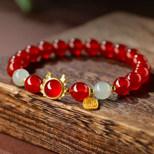 【经典】龙年红玛瑙和田玉手串 均匀细腻 饱满圆润 商品图2