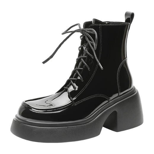 甜酷女生马丁靴女2023秋冬款英伦系带短靴7cm增高厚底高跟漆皮靴 商品图4