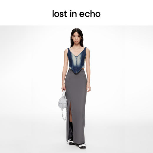 lost in echo2024春季新款设计师品牌不对称门襟直筒长款西装半裙 商品图2