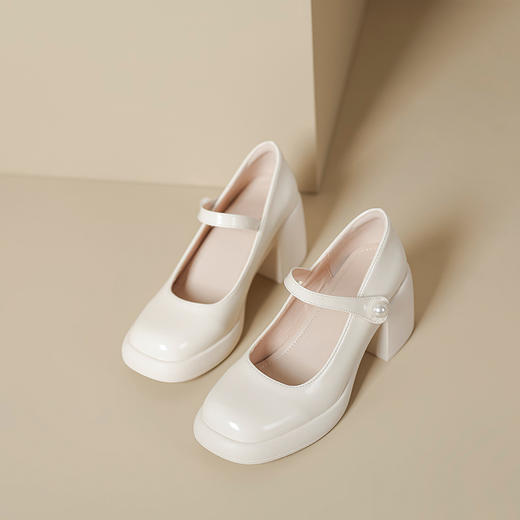 现货秒发新春热卖爆款高跟玛丽珍女鞋一字扣带软底粗跟单鞋 商品图3