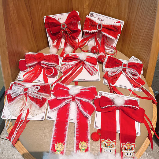 【儿童新年蝴蝶结发饰】公主小女孩发夹宝宝可爱女童过年红色发卡头饰 商品图2