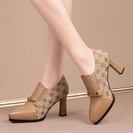 春秋新款，浅口单鞋女真皮粗跟防水台高跟鞋JQR-3839 商品图0