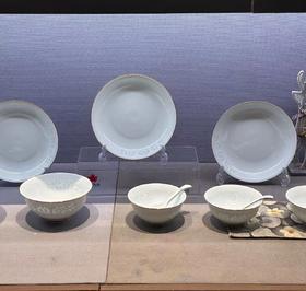 景德镇陶瓷 国瓷红叶  14头影青描金玉漪玲珑餐具