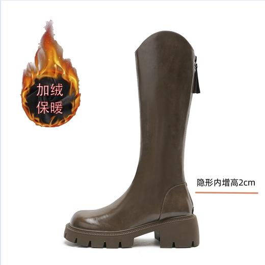 长靴女加绒保暖V口骑士靴2022秋冬季新款长筒靴厚底增高牛皮靴子 商品图12