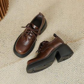 精致女生英伦厚底小皮鞋女2025春季新款粗跟松糕底系带玛丽珍单鞋