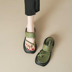 凉鞋女夏季2023年新款厚底夹趾人字拖鞋松糕鞋【芥末绿chao显白】