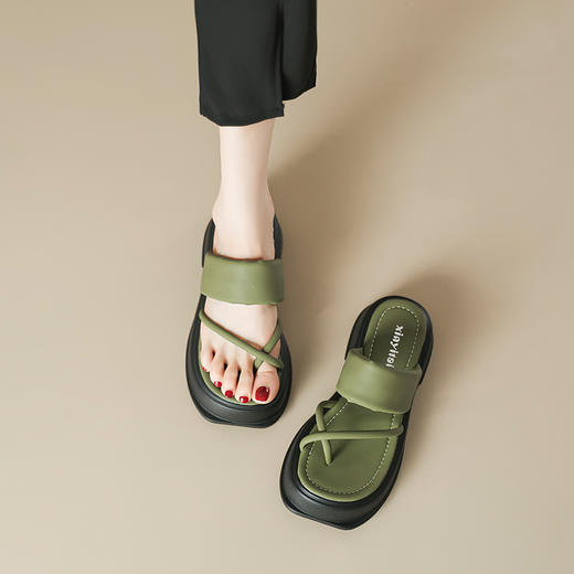 凉鞋女夏季2023年新款厚底夹趾人字拖鞋松糕鞋【芥末绿chao显白】 商品图0