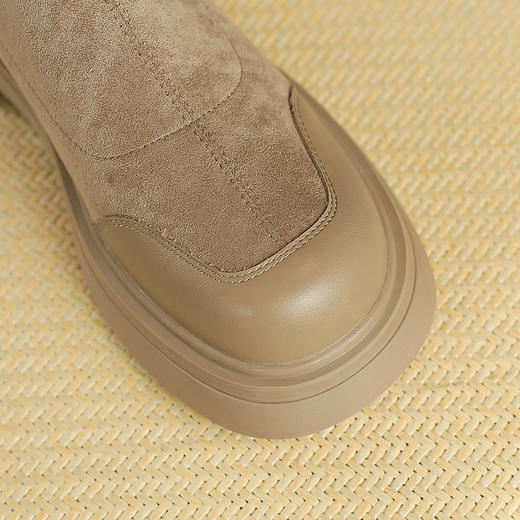 丝滑绒面短靴女2023新款马丁靴复古弹力骑士靴厚底圆头短筒女靴子 商品图2