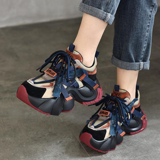 T50312-0112024春季新款厚底老爹鞋女休闲真皮百搭系带低帮鞋设计感运动女鞋 商品图3