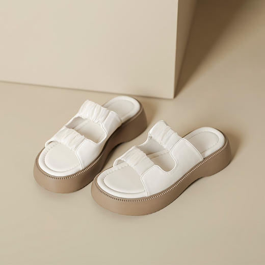 【小白云】厚底凉鞋女2023年夏季新款一字带松糕底增高平底拖鞋女 商品图5