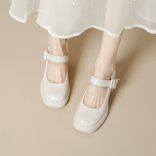 2023春季真皮玛丽珍粗跟单鞋女法式复古高跟鞋一字带浅口仙女鞋 商品图1