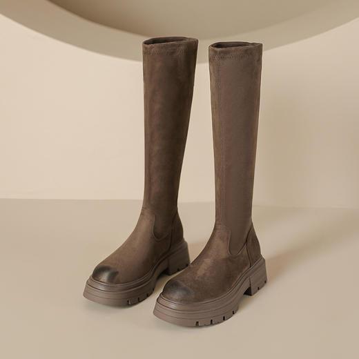 西部牛仔●复古过膝长筒靴小个子2023秋冬款厚底弹力瘦瘦靴长靴女 商品图3