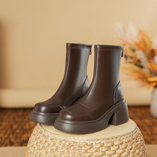 小个子显高厚底弹力瘦瘦靴防水台粗跟韩系小短靴女轻底秋冬款靴子 商品图8