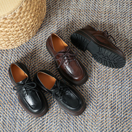 复古英伦风系带小皮鞋女2025春季新款圆头单鞋精致女生粗跟乐福鞋 商品图0