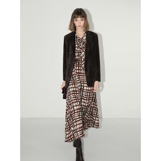 COCOBELLA雾感缎面飘带领通勤连衣裙秋轻奢法式茶歇衬衫裙FR3005 商品图3