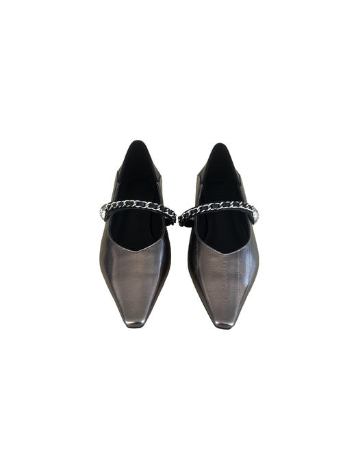 SAFICOO 真皮平底 金属链条 方头浅口 漆皮玛丽珍单鞋 商品图1