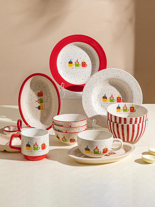 摩登主妇芝麻点可爱陶瓷碗盘子家用卡通餐具饭碗面汤碗盘分格餐盘 商品图0