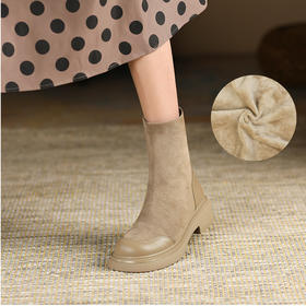 丝滑绒面短靴女2023新款马丁靴复古弹力骑士靴厚底圆头短筒女靴子