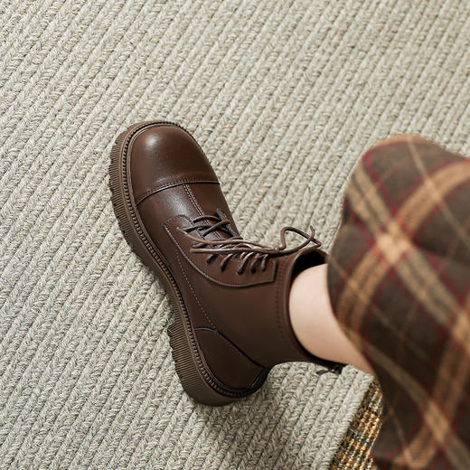 2023秋冬款短靴英伦风圆头粗跟短筒靴子女系带马丁靴经典款女靴子 商品图0