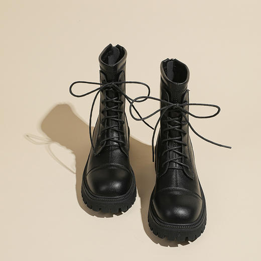 2023秋冬款短靴英伦风圆头粗跟短筒靴子女系带马丁靴经典款女靴子 商品图2