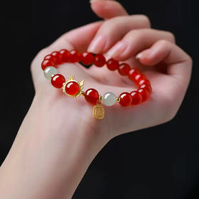 【经典】龙年红玛瑙和田玉手串 均匀细腻 饱满圆润