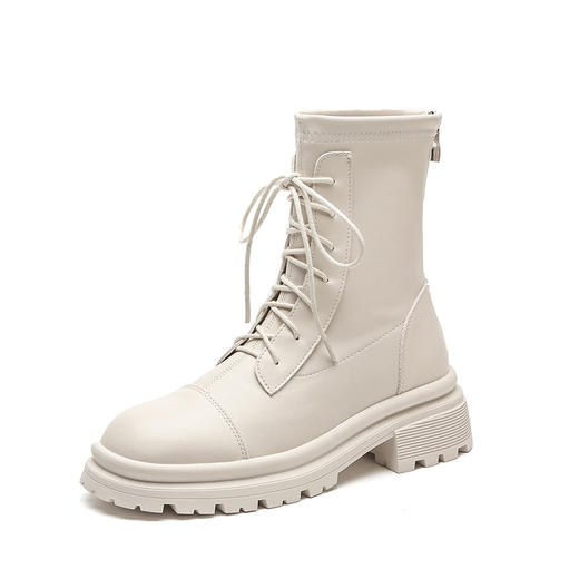 系带马丁靴短靴子女秋冬新款英伦风粗跟百搭圆头瘦瘦靴短筒女靴子 商品图5