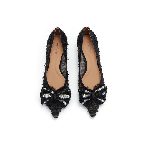 westory低跟网蝴蝶结饰扣优雅气质女鞋W24AH56951 商品图4