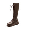 马丁靴长靴女2022秋冬季复古英伦风高筒系带加绒圆头不过膝骑士靴 商品缩略图6