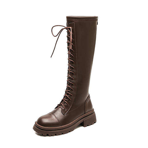 马丁靴长靴女2022秋冬季复古英伦风高筒系带加绒圆头不过膝骑士靴 商品图6