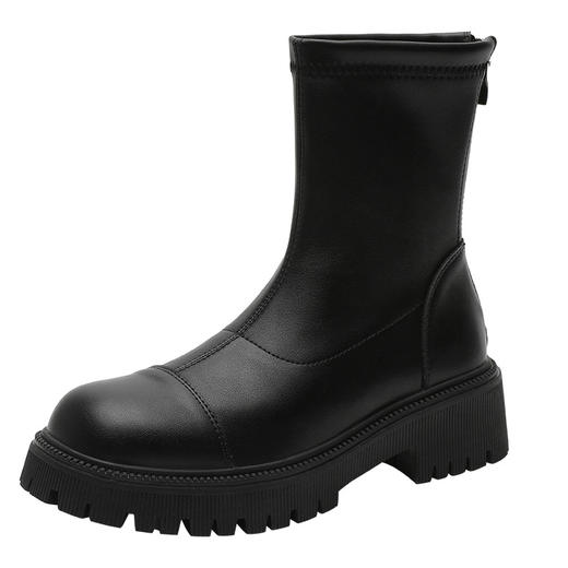 百搭显瘦短靴女2023秋冬新款粗跟圆头瘦瘦靴简约韩版短筒靴子女 商品图4