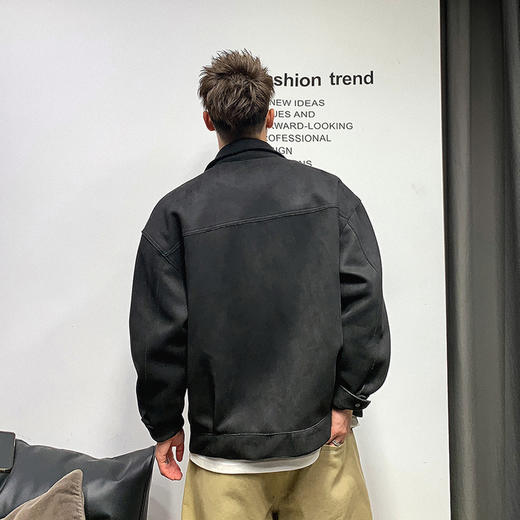 徐太浪麂皮绒美式工装皮夹克男ins潮春秋时尚复古高级感绿色外套 商品图2