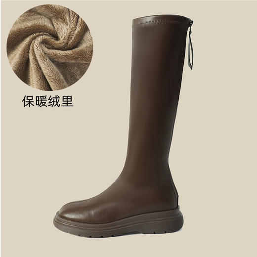 长靴2022年新款秋冬奶茶色女长筒靴弹力复古英伦风厚底高筒骑士靴 商品图9