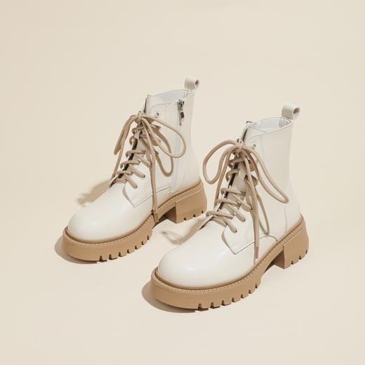 系带撞色马丁靴女2023秋冬新款短靴英伦风圆头厚底显瘦短筒靴子女 商品图2