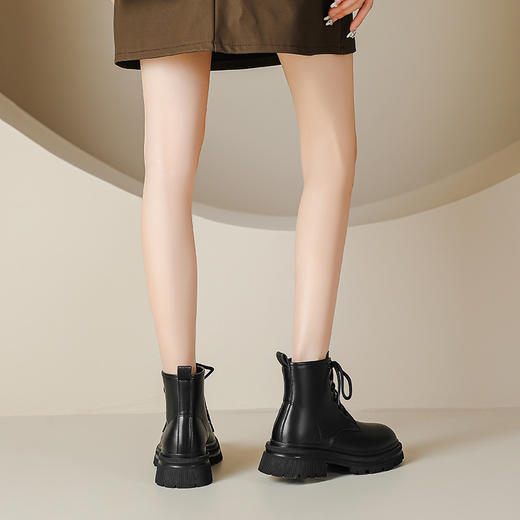 马丁靴短靴女2023秋冬新款英伦风圆头系带短靴平底短筒靴子女34码 商品图3