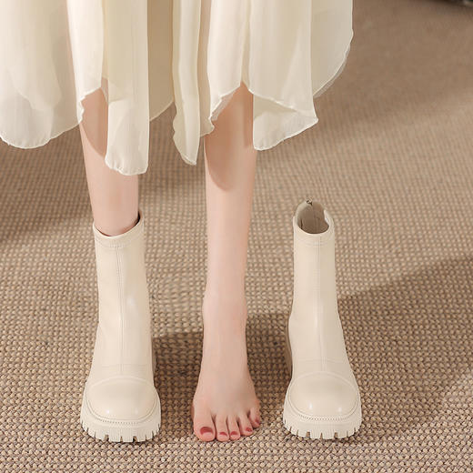 马丁靴短靴子女2022秋冬新款英伦风粗跟厚底瘦瘦靴圆头短筒女靴子 商品图0