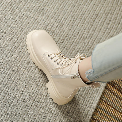 机车辣妹 系带短靴女2023秋冬款粗跟厚底英伦风马丁靴短筒靴子女 商品图3