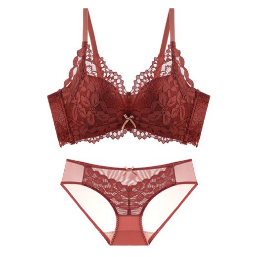 【聚拢红色内衣套装】本命年婚嫁红色聚拢显大内衣内裤文胸云中花海套装 商品图5