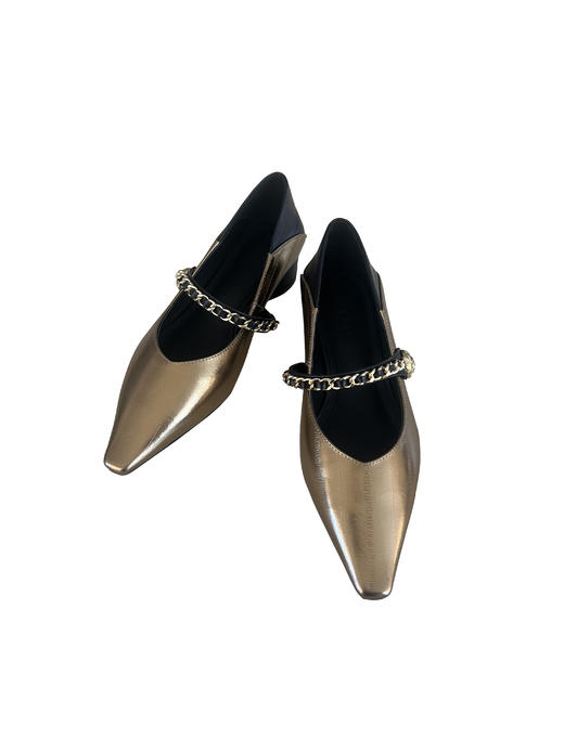 SAFICOO 真皮平底 金属链条 方头浅口 漆皮玛丽珍单鞋 商品图2