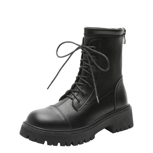 2023秋冬款短靴英伦风圆头粗跟短筒靴子女系带马丁靴经典款女靴子 商品图3