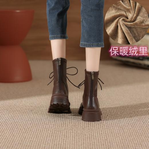 白色系带马丁靴短靴女2023秋冬新款英伦风厚底粗跟长靴后拉链靴子 商品图10