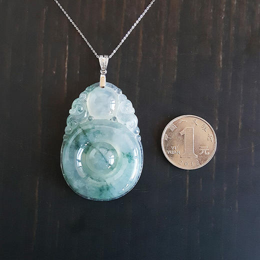 【天然正品】AU750白金 镶天然冰种飘蓝花福贝造型翡翠 吉祥如意 福气满满 吊坠项链280922NJT02 商品图3
