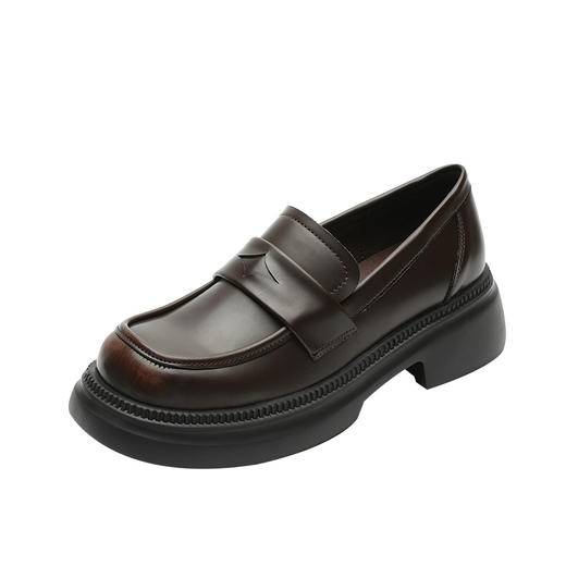 乐福鞋女2025春季新款复古甜酷风一脚蹬单鞋女圆头擦色粗跟小皮鞋 商品图4