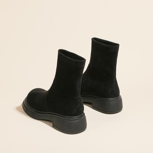 短靴女2023年秋冬新款复古圆头粗跟短筒骑士靴绒面百搭瘦瘦靴女鞋 商品图3