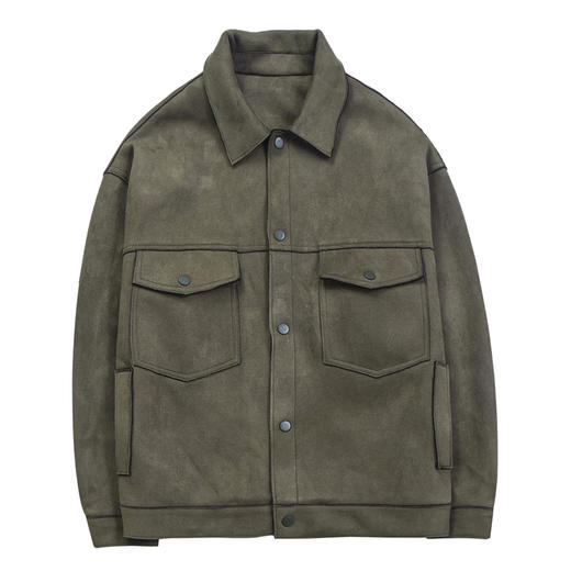 徐太浪麂皮绒美式工装皮夹克男ins潮春秋时尚复古高级感绿色外套 商品图4