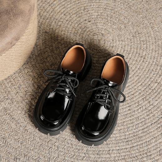 系带小皮鞋女2023秋冬复古英伦风粗跟乐福鞋女甜酷JK制服女生鞋子 商品图1