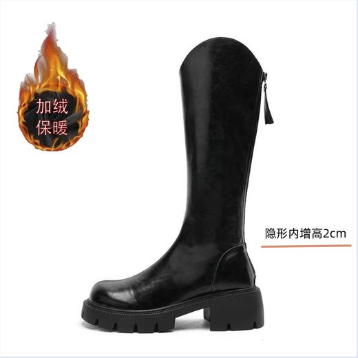 长靴女加绒保暖V口骑士靴2022秋冬季新款长筒靴厚底增高牛皮靴子 商品图11