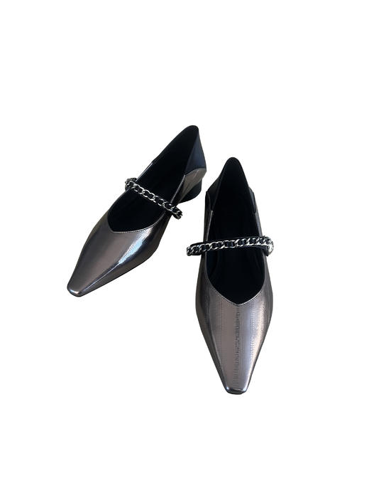 SAFICOO 真皮平底 金属链条 方头浅口 漆皮玛丽珍单鞋 商品图2