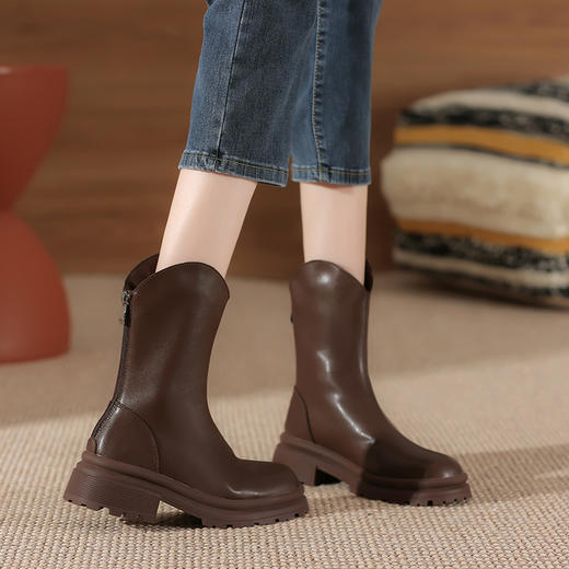 葡萄妈短靴2022秋冬新款马丁靴韩版瘦瘦靴百搭粗跟厚底圆头靴子女 商品图1