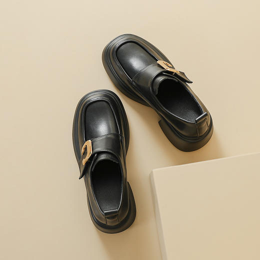 精致英伦风厚底小皮鞋女2025春季新款高跟乐福鞋黑色玛丽珍单鞋女 商品图0